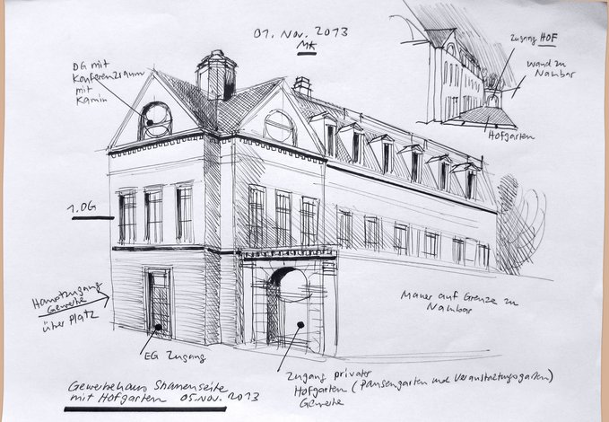 Skizze mit Details zum Gebäude
