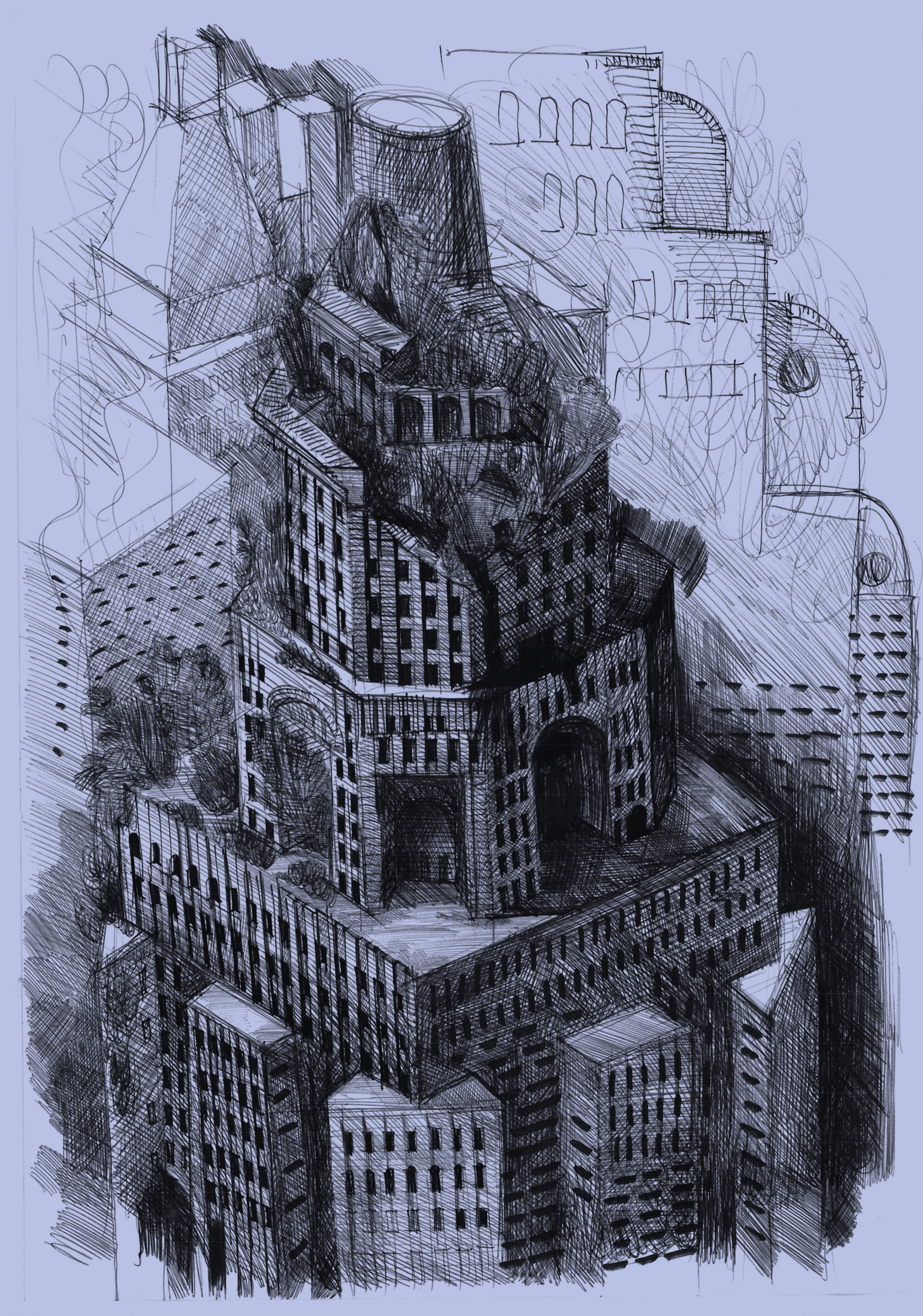 Zeichnung eines New Yorker Wolkenkratzers